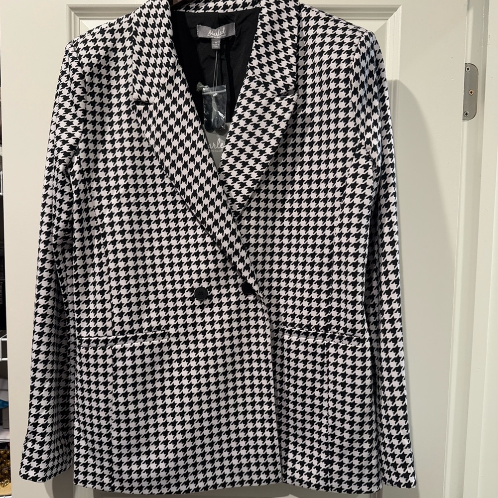 BNWT Women's Marled Black and White Houndstooth Blazer